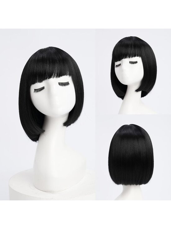 Women Black Blonde Heat Resistant Synthetic Straight Ombre Bob Wig Bangs 10 Inch main image 5